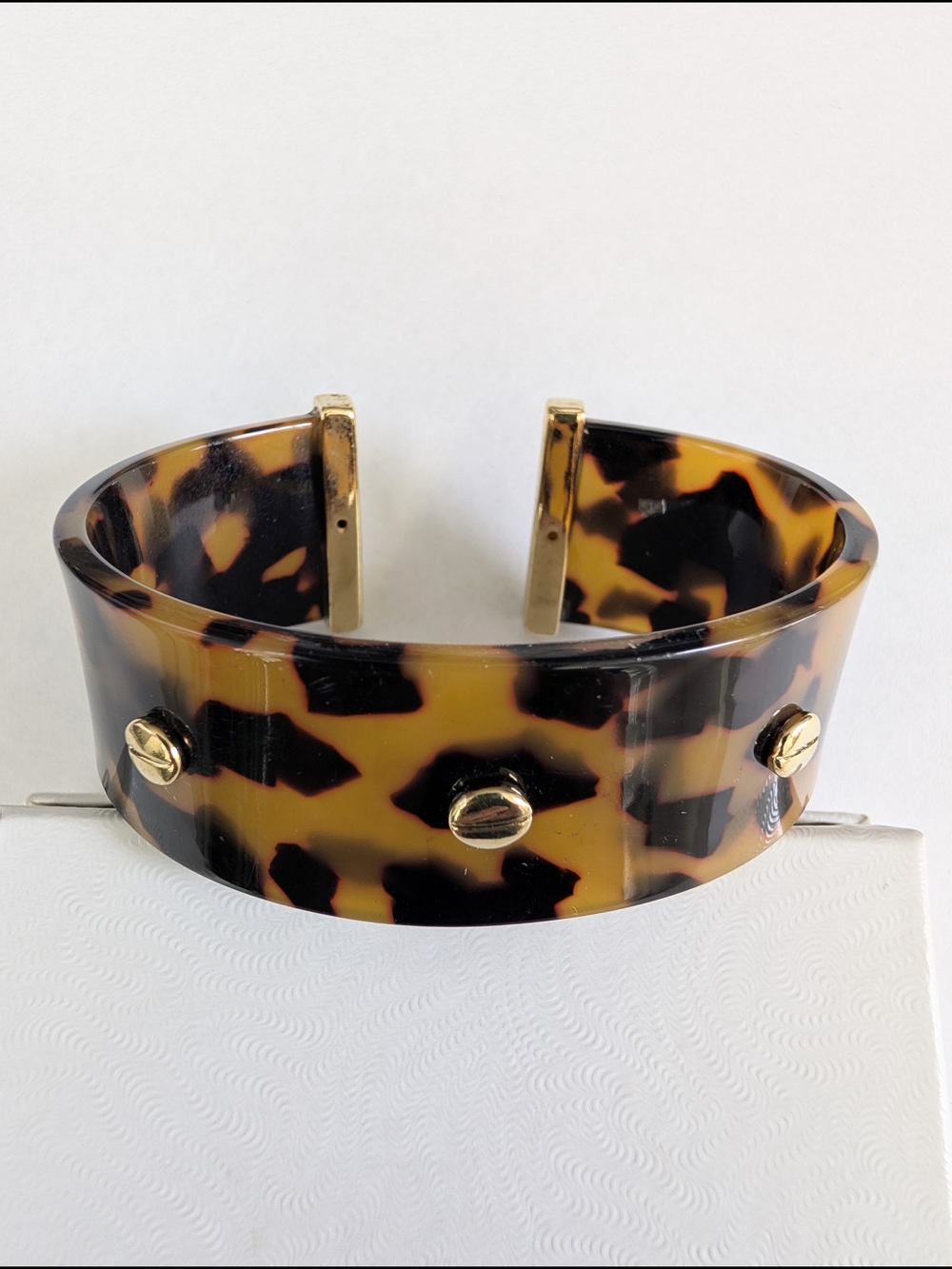 Tortoiseshell Resin Cuff Bracelet with Gold Studs